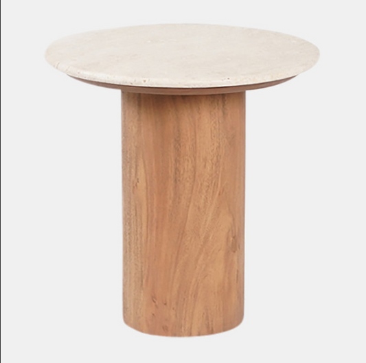 19" Solid Acacia wood travertine side table